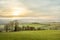 Panoramic view of valley Val D`Orcia on sunrise. Tuscany, Italy