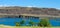 Panoramic view of the Vantage Bridge of Interstate 90 crossing the Columbia River, Washington, USA