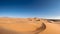 A panoramic view of a vast and arid desert landscape