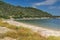 Panoramic view of Vathi Beach at Sithonia peninsula, Chalkidiki, Greece