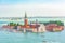 Panoramic view of Venice from the Campanile tower Island of Saint Giorgio Maggiore(Isola di S. Giorgio Maggiore) with San