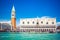 Panoramic view of Venice from Grand Canal - Dodge Palace, Campanile on Piazza San Marco Saint Mark Square, Venice, Italy