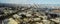 Panoramic view Victorian houses and downtown San Francisco background