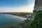 Panoramic view of Vieste beach and the famous Pizzomunno rock, Gargano, Apulia, Italy