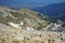 Panoramic view from Vihren peak to Kazanite and town of Bansko, Pirin Mountain