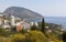 Panoramic view of the village Gurzuf and Bear Mountain Au-Dag , Adalary Bolgatura the mountain. Crimea.