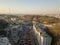 Panoramic view of Vozdvizhenka district and Bald mountain, Kiev, Ukraine. Drone photography