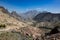 Panoramic view into Wadi Bani Awf from road crossing the Hajar mountain range in Oman
