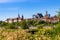 Panoramic view of Warsaw, Poland, city center and Old Town quarter with Wybrzerze Gdanskie embankment and wild banks of Vistula