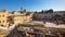 Panoramic view of Western Wall Plaza square beside Holy Temple Mount with Dome of the Rock shrine and Bab al-Silsila minaret in