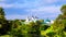 Panoramic view of white church in Suzdal, Russia during a cloudy morning