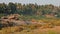 Panoramic View Wide Green Valley and Small Quiet Lake