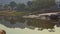 Panoramic View Wide Quiet River with Flat Banks