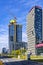 Panoramic view of Wola district of Warsaw, Poland, undergoing heavy commercial development boom with construction site of