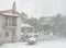 Panoramic view Wonderful winter with lots of snow and snow drifts in a Greek village on the island of Evia, Greece