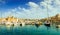 Panoramic view of yachts in Valletta harbour