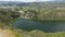 Panoramic view of the Yambo lagoon on a sunny day near the city of Salcedo in the province of Cotopaxi