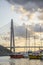 Panoramic view of the Yavuz Sultan Selim Bridge in Istanbul, Turkey. Sunset time.