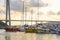 Panoramic view of the Yavuz Sultan Selim Bridge in Istanbul, Turkey. Sunset time.