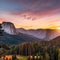 Panoramic view of the Yosemite Valley and Half Dome at sunset generative AI animal ai