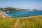 Panoramic view of Zarautz with Guetaria on the background on a b