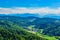 Panoramic view of Zurich lake and Alps from the top of Uetliberg mountain, from the observation platform on tower on Mt. Uetliberg