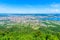 Panoramic view of Zurich lake and Alps from the top of Uetliberg mountain, from the observation platform on tower on Mt. Uetliberg