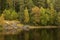 Panoramic views of the island of Valaam Bay with flooded old wooden boat. The Northern part of lake Ladoga. Republic of Karelia.