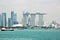 Panoramic views of the port and the city of Singapore during day and night. Kind of cargo and merchant vessels anchored.