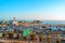 Panoramic views of Santa Monica and the beach at sunset, and fully filled parking on the weekend