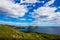 Panoramic views of the sea and mountains, rocky and hilly terrain on the coast of Costa Brava, the Mediterranean Sea in Spain, Cat