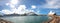 Panoramic views of Sydney harbour in the sunshine day, with carnival spirit cruise, Harbour bridge in the middle.