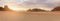 Panoramic Wadi Rum desert landscape in Jordan, in the morning sunrise