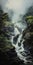 Panoramic Waterfall Painting In The Style Of Andreas Rocha And Joong Keun Lee