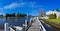 Panoramic waterway blue sky with clouds