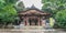 Panoramic wide angle view of Haiden (Worship hall) at Kitazawa Hachiman Jinja