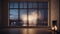 Panoramic window with fireworks. Ai generative