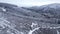 Panoramic winter drone view of the mountains in the forest. Cinematic winter snowy forest.