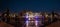 Panoravic night view of main building of Igor Sikorsky Kyiv Polytechnic Institute KPI under the night sky. Kyiv, Ukraine