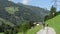 Panormaic view over gerlostal valley with hiking path and european alps (Austria).