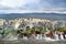 Panormaic view of a rock on the Beagle Channel in Ushuaia, Tierra del Fuego, on which cormorans rest, on a cold day with