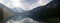 Panormaic view to Vorderer langbathsee lake in Austria Alp mountain