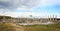 Panoromic view of ancient ruins and columns of historical buildins from Roman Empire in Antalya, Turkey