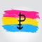 Pansexual pride flag in a form of brush stroke with symbol P