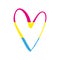 Pansexual pride flag, form of heart symbol. Sexual minorities, gays and lesbians. Freedom concept poster