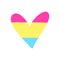 Pansexual pride flag, form of heart symbol. Sexual minorities, gays and lesbians. Freedom concept poster