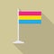 Pansexual pride LGBT flag with flagpole flat icon with long shadow. Vector illustration EPS10.