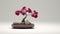 Pansy Bonsai Tree In Red Pot: Minimalist Desktop Wallpaper