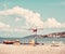 Pantan beach in Trogir, Croatia, vintage filter