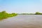 Pantanal landscape with the river and green vegetation around